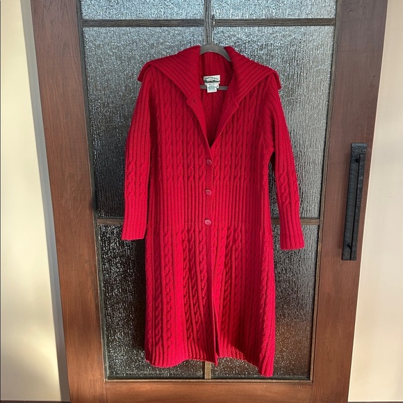 Aran Crafts Sweaters - Aran Crafts Ireland 100% Merino Wool Long Sweater Cardigan Coatigan XL Red